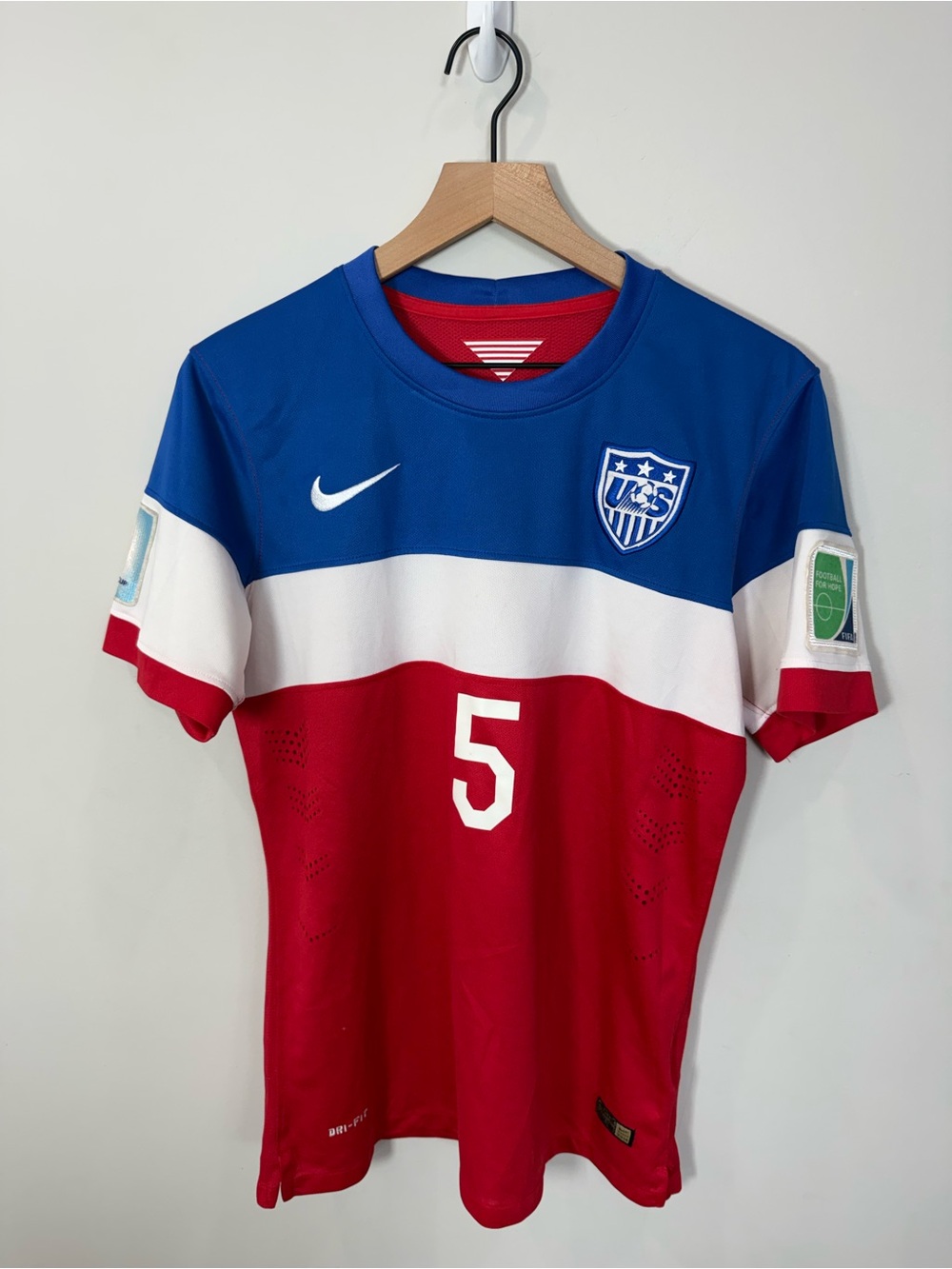 Nike USA 2014 World Cup Soccer Jersey #5 Lewis Dri-FIT Red Blue 19x28.5